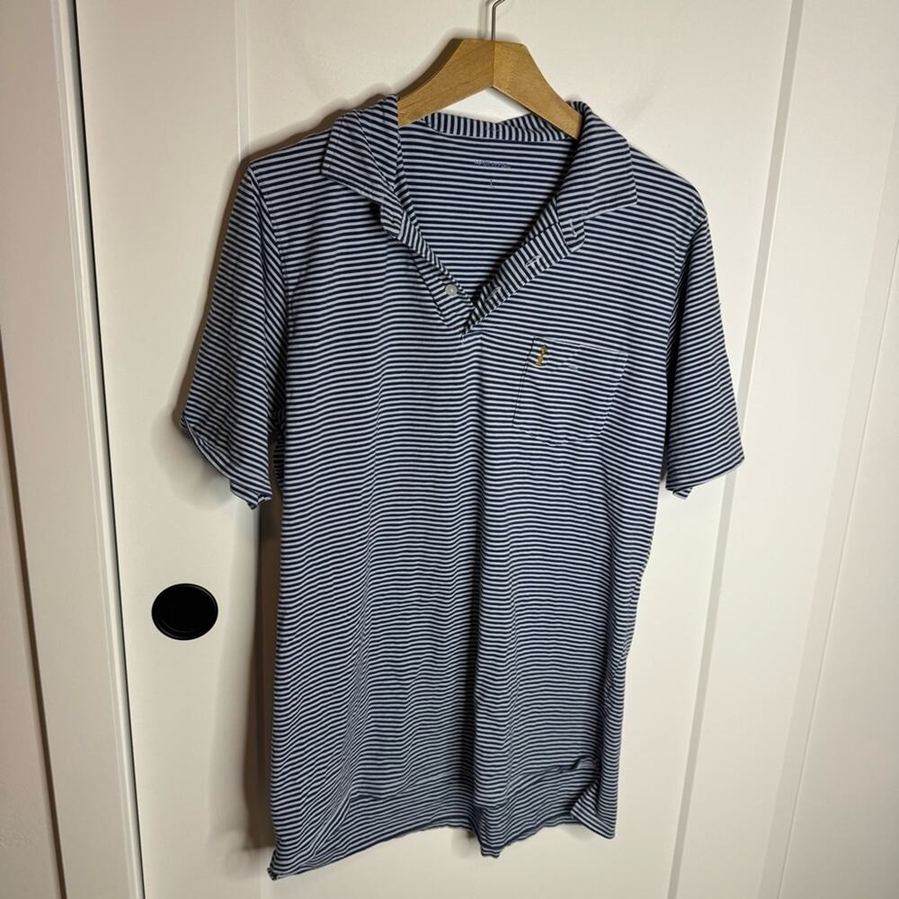 B Draddy Blue Striped Soft Breathable Polo Golf Shirt Size Large